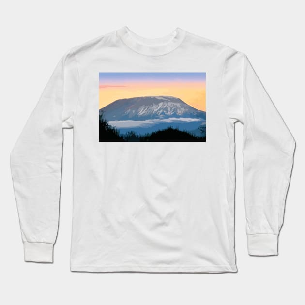 Sunrise Over Mt Kilimanjaro Digital Painting Long Sleeve T-Shirt by gktb